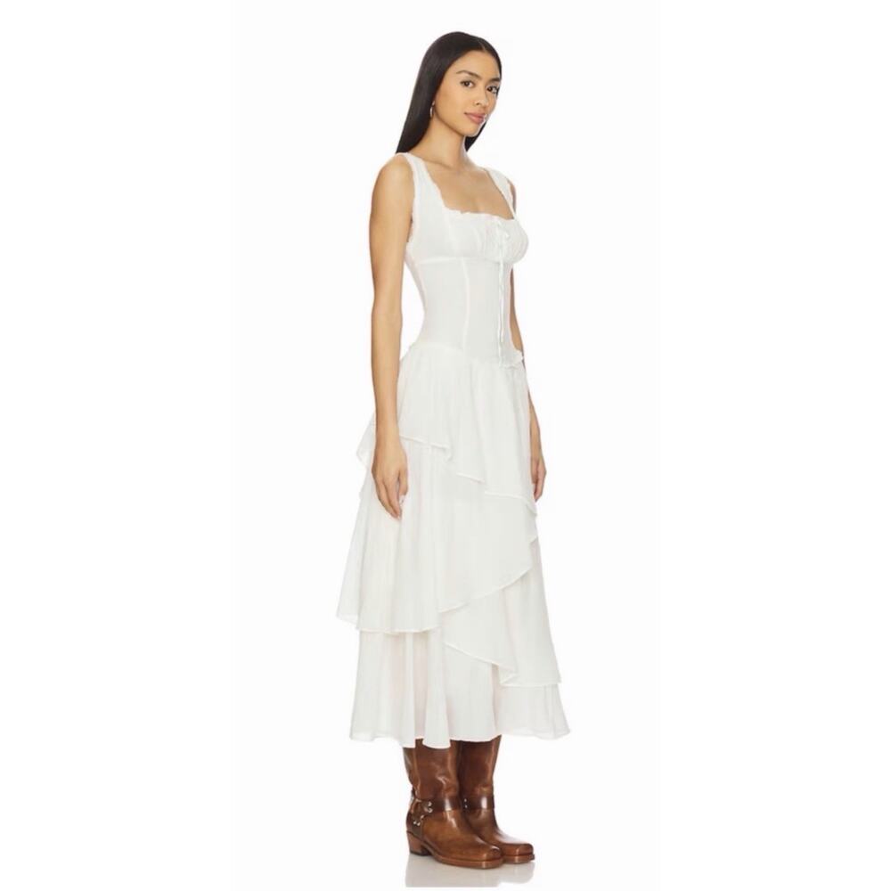 NWT FREE PEOPLE In My Dreams Tiered Midi Dress •S• Ivory Corset Top Gauze $148 - Picture 3 of 11